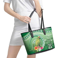Norfolk Parakeet Tropical Leather Tote Bag Norfolk Island Tribal Pattern