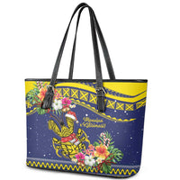 Monuina e Kilisimasi Niue Christmas Leather Tote Bag Niuean Tribal Pattern