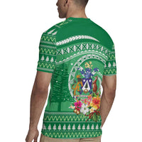 Norfolk Island Pine Tree Christmas Rugby Jersey Coat of Arm and Polynesian Pattern