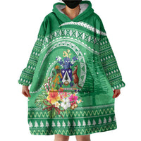 Norfolk Island Pine Tree Christmas Wearable Blanket Hoodie Coat of Arm and Polynesian Pattern