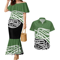Green Fern New Zealand Kowhai Ngutukak Couples Matching Mermaid Dress and Hawaiian Shirt LT9 Green - Polynesian Pride