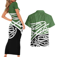 Green Fern New Zealand Kowhai Ngutukak Couples Matching Short Sleeve Bodycon Dress and Hawaiian Shirt LT9 - Polynesian Pride