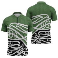 Green Fern New Zealand Kowhai Ngutukak Zipper Polo Shirt - Polynesian Pride