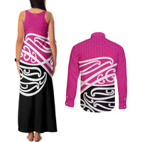 All Pink New Zealand Kowhai Ngutukak Couples Matching Tank Maxi Dress and Long Sleeve Button Shirt - Polynesian Pride