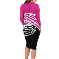 All Pink New Zealand Kowhai Ngutukak Long Sleeve Bodycon Dress - Polynesian Pride