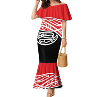 All Red New Zealand Kowhai Ngutukak Family Matching Mermaid Dress and Hawaiian Shirt - Polynesian Pride