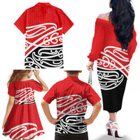 All Red New Zealand Kowhai Ngutukak Family Matching Off The Shoulder Long Sleeve Dress and Hawaiian Shirt - Polynesian Pride