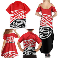 All Red New Zealand Kowhai Ngutukak Family Matching Summer Maxi Dress and Hawaiian Shirt - Polynesian Pride