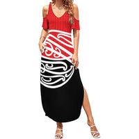 All Red New Zealand Kowhai Ngutukak Family Matching Summer Maxi Dress and Hawaiian Shirt - Polynesian Pride