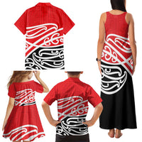 All Red New Zealand Kowhai Ngutukak Family Matching Tank Maxi Dress and Hawaiian Shirt - Polynesian Pride