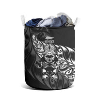 New Zealand Lawn Bowls Laundry Basket Black Maori Warrior Tribal Silver Fern - Polynesian Pride