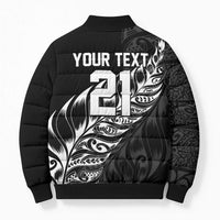 New Zealand Lawn Bowls Custom Bomber Puffer Jacket Black Maori Warrior Tribal Silver Fern - Polynesian Pride