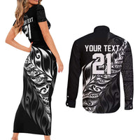 New Zealand Lawn Bowls Custom Couples Matching Short Sleeve Bodycon Dress and Long Sleeve Button Shirt Black Maori Warrior Tribal Silver Fern LT9 - Polynesian Pride