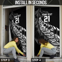 New Zealand Lawn Bowls Custom Door Cover Black Maori Warrior Tribal Silver Fern - Polynesian Pride