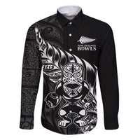 New Zealand Lawn Bowls Custom Family Matching Long Sleeve Bodycon Dress and Hawaiian Shirt Black Maori Warrior Tribal Silver Fern LT9 Dad's Shirt - Long Sleeve Black - Polynesian Pride