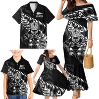 New Zealand Lawn Bowls Custom Family Matching Mermaid Dress and Hawaiian Shirt Black Maori Warrior Tribal Silver Fern LT9 - Polynesian Pride