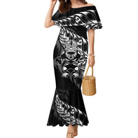 New Zealand Lawn Bowls Custom Family Matching Mermaid Dress and Hawaiian Shirt Black Maori Warrior Tribal Silver Fern - Polynesian Pride