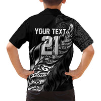 New Zealand Lawn Bowls Custom Family Matching Off The Shoulder Long Sleeve Dress and Hawaiian Shirt Black Maori Warrior Tribal Silver Fern LT9 - Polynesian Pride