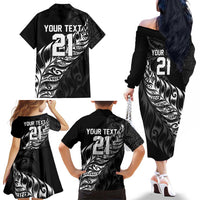 New Zealand Lawn Bowls Custom Family Matching Off The Shoulder Long Sleeve Dress and Hawaiian Shirt Black Maori Warrior Tribal Silver Fern LT9 - Polynesian Pride