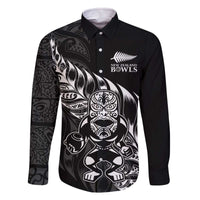 New Zealand Lawn Bowls Custom Family Matching Off The Shoulder Long Sleeve Dress and Hawaiian Shirt Black Maori Warrior Tribal Silver Fern - Polynesian Pride