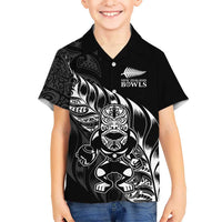 New Zealand Lawn Bowls Custom Family Matching Off Shoulder Maxi Dress and Hawaiian Shirt Black Maori Warrior Tribal Silver Fern LT9 Son's Shirt Black - Polynesian Pride