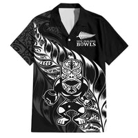 New Zealand Lawn Bowls Custom Family Matching Off Shoulder Short Dress and Hawaiian Shirt Black Maori Warrior Tribal Silver Fern LT9 Dad's Shirt - Short Sleeve Black - Polynesian Pride