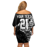 New Zealand Lawn Bowls Custom Family Matching Off Shoulder Short Dress and Hawaiian Shirt Black Maori Warrior Tribal Silver Fern LT9 - Polynesian Pride
