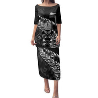New Zealand Lawn Bowls Custom Family Matching Puletasi and Hawaiian Shirt Black Maori Warrior Tribal Silver Fern LT9 Mom's Dress Black - Polynesian Pride