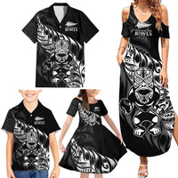 New Zealand Lawn Bowls Custom Family Matching Summer Maxi Dress and Hawaiian Shirt Black Maori Warrior Tribal Silver Fern LT9 - Polynesian Pride