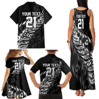 New Zealand Lawn Bowls Custom Family Matching Tank Maxi Dress and Hawaiian Shirt Black Maori Warrior Tribal Silver Fern - Polynesian Pride