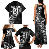 New Zealand Lawn Bowls Custom Family Matching Tank Maxi Dress and Hawaiian Shirt Black Maori Warrior Tribal Silver Fern LT9 - Polynesian Pride