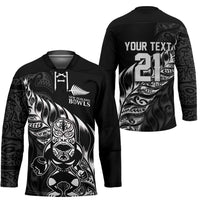 New Zealand Lawn Bowls Custom Hockey Jersey Black Maori Warrior Tribal Silver Fern - Polynesian Pride