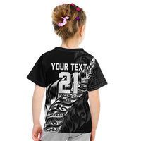 New Zealand Lawn Bowls Custom Kid T Shirt Black Maori Warrior Tribal Silver Fern - Polynesian Pride