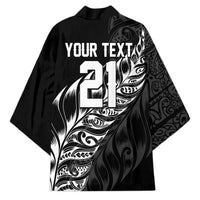 New Zealand Lawn Bowls Custom Kimono Black Maori Warrior Tribal Silver Fern - Polynesian Pride