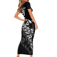 New Zealand Lawn Bowls Custom Short Sleeve Bodycon Dress Black Maori Warrior Tribal Silver Fern - Polynesian Pride
