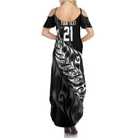 New Zealand Lawn Bowls Custom Summer Maxi Dress Black Maori Warrior Tribal Silver Fern - Polynesian Pride