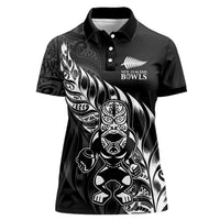 New Zealand Lawn Bowls Custom Women Polo Shirt Black Maori Warrior Tribal Silver Fern LT9 Female Black - Polynesian Pride