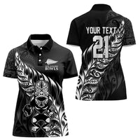 New Zealand Lawn Bowls Custom Women Polo Shirt Black Maori Warrior Tribal Silver Fern LT9 - Polynesian Pride