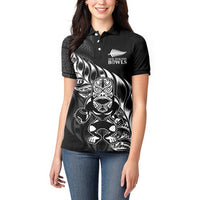 New Zealand Lawn Bowls Custom Women Polo Shirt Black Maori Warrior Tribal Silver Fern LT9 - Polynesian Pride