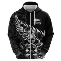 New Zealand Lawn Bowls Custom Zip Hoodie Black Maori Warrior Tribal Silver Fern - Polynesian Pride