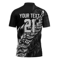 New Zealand Lawn Bowls Custom Zipper Polo Shirt Black Maori Warrior Tribal Silver Fern - Polynesian Pride