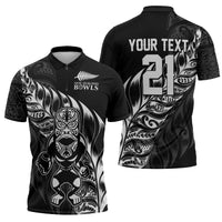 New Zealand Lawn Bowls Custom Zipper Polo Shirt Black Maori Warrior Tribal Silver Fern LT9 - Polynesian Pride