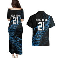 New Zealand Lawn Bowls Custom Couples Matching Puletasi and Hawaiian Shirt Blue Maori Warrior Tribal Silver Fern LT9 - Polynesian Pride