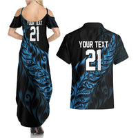 New Zealand Lawn Bowls Custom Couples Matching Summer Maxi Dress and Hawaiian Shirt Blue Maori Warrior Tribal Silver Fern LT9 - Polynesian Pride