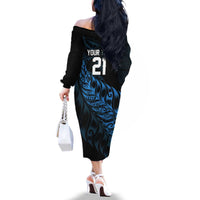 New Zealand Lawn Bowls Custom Family Matching Off The Shoulder Long Sleeve Dress and Hawaiian Shirt Blue Maori Warrior Tribal Silver Fern - Polynesian Pride