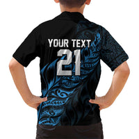 New Zealand Lawn Bowls Custom Family Matching Off Shoulder Maxi Dress and Hawaiian Shirt Blue Maori Warrior Tribal Silver Fern LT9 - Polynesian Pride