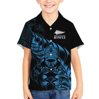 New Zealand Lawn Bowls Custom Family Matching Off Shoulder Maxi Dress and Hawaiian Shirt Blue Maori Warrior Tribal Silver Fern LT9 Son's Shirt Blue - Polynesian Pride