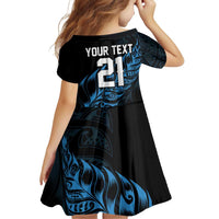 New Zealand Lawn Bowls Custom Family Matching Off Shoulder Short Dress and Hawaiian Shirt Blue Maori Warrior Tribal Silver Fern LT9 - Polynesian Pride
