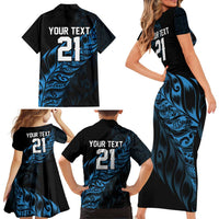 New Zealand Lawn Bowls Custom Family Matching Short Sleeve Bodycon Dress and Hawaiian Shirt Blue Maori Warrior Tribal Silver Fern LT9 - Polynesian Pride