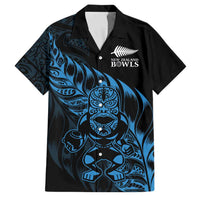 New Zealand Lawn Bowls Custom Family Matching Short Sleeve Bodycon Dress and Hawaiian Shirt Blue Maori Warrior Tribal Silver Fern LT9 Dad's Shirt - Short Sleeve Blue - Polynesian Pride